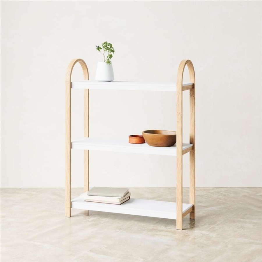 Storage * | Umbra Bellwood 10.03-In D X 28.4-In W X 35.4-In H 3-Tier White And Natural Wood Freestanding Shelf