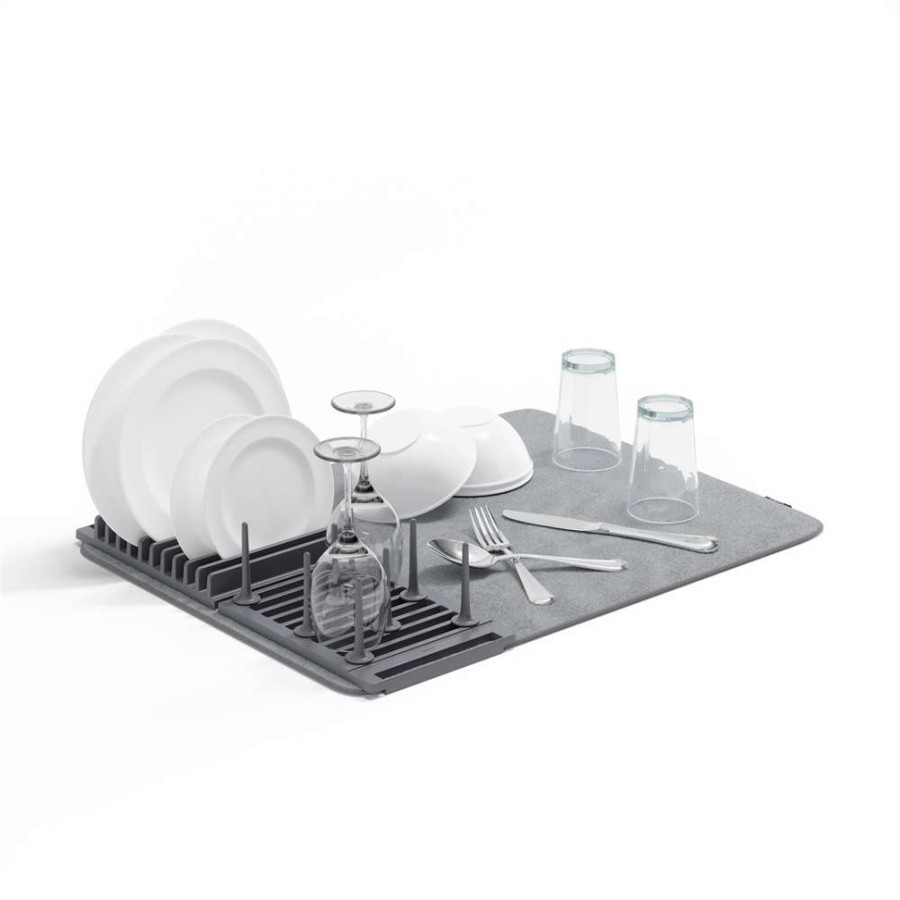 Storage * | Umbra Udry 6.69-In W X 18.32-In L Grey Plastic Dish Rack With Drying Mat