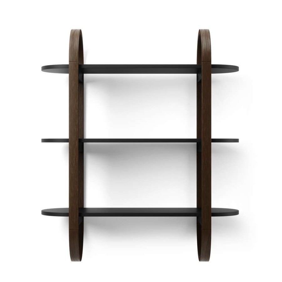 Storage * | Umbra Bellwood 25.67-In L X 29.5-In H X 9.3-In D Black And Walnut Wood Wall Shelf