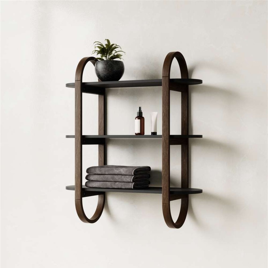 Storage * | Umbra Bellwood 25.67-In L X 29.5-In H X 9.3-In D Black And Walnut Wood Wall Shelf