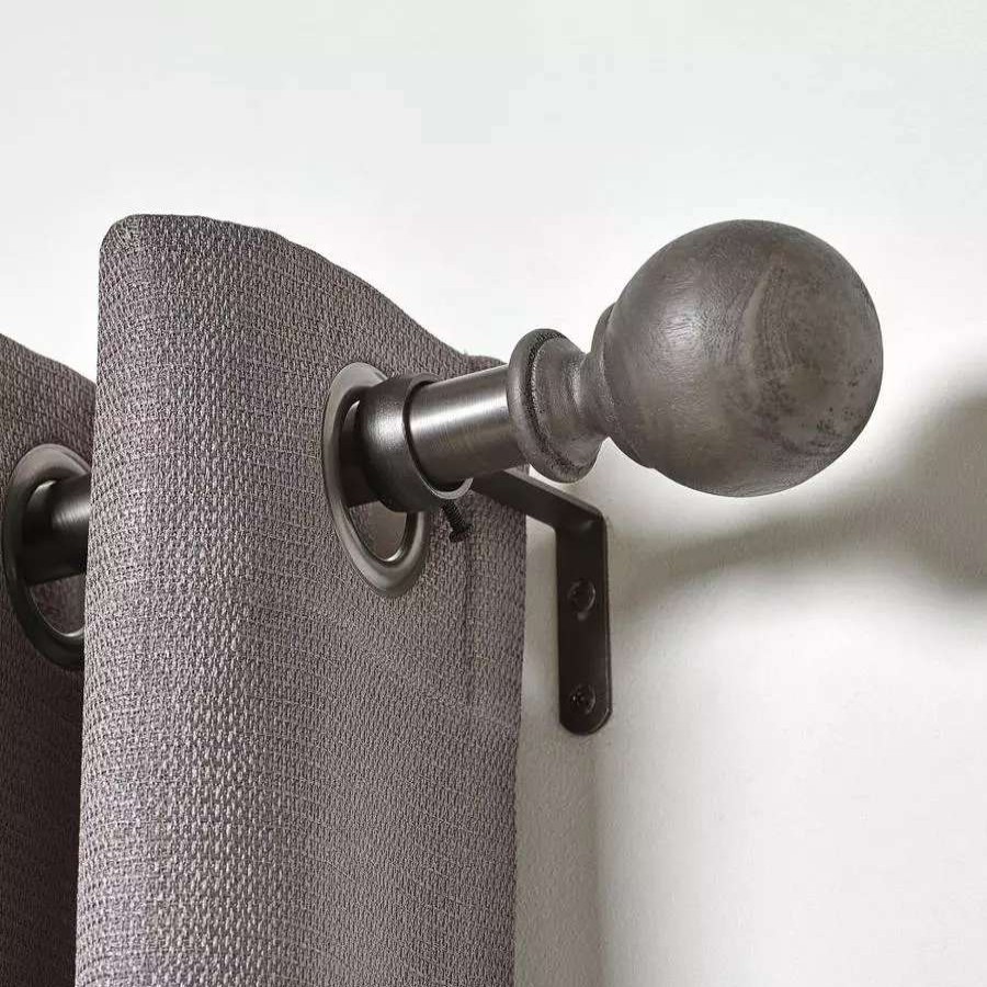 Blinds & Window Treatments * | Umbra 72-In To 144-In Pewter Wood Curved Curtain Rod