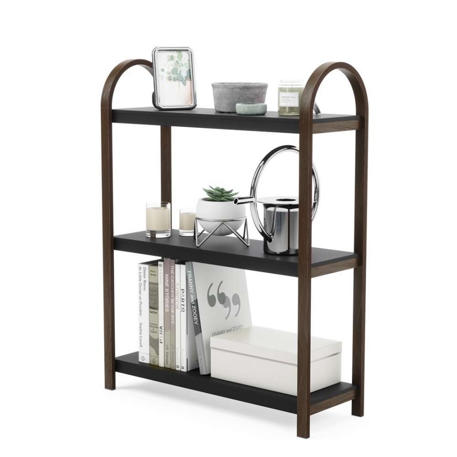 Storage * | Umbra Bellwood 10.03-In D X 28.4-In W X 35.4-In H 3-Tier Black And Walnut Wood Freestanding Shelf