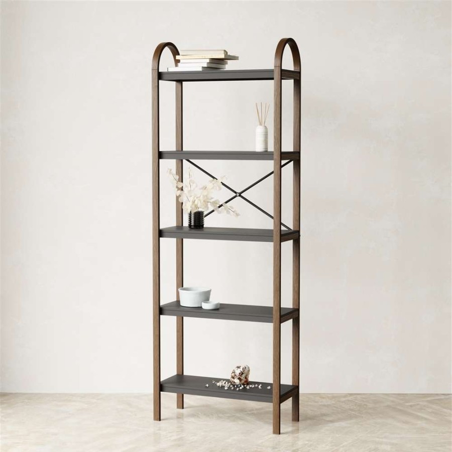 Storage * | Umbra Bellwood 10.15-In D X 24-In W X 66.77-In H 5-Tier Black And Walnut Wood Freestanding Shelf