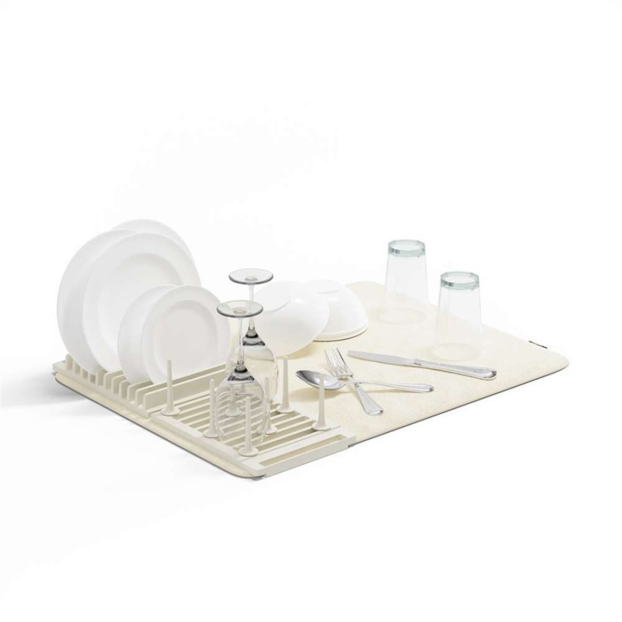 Storage * | Umbra Udry 6.69-In W X 18.32-In L Off-White Plastic Dish Rack With Drying Mat