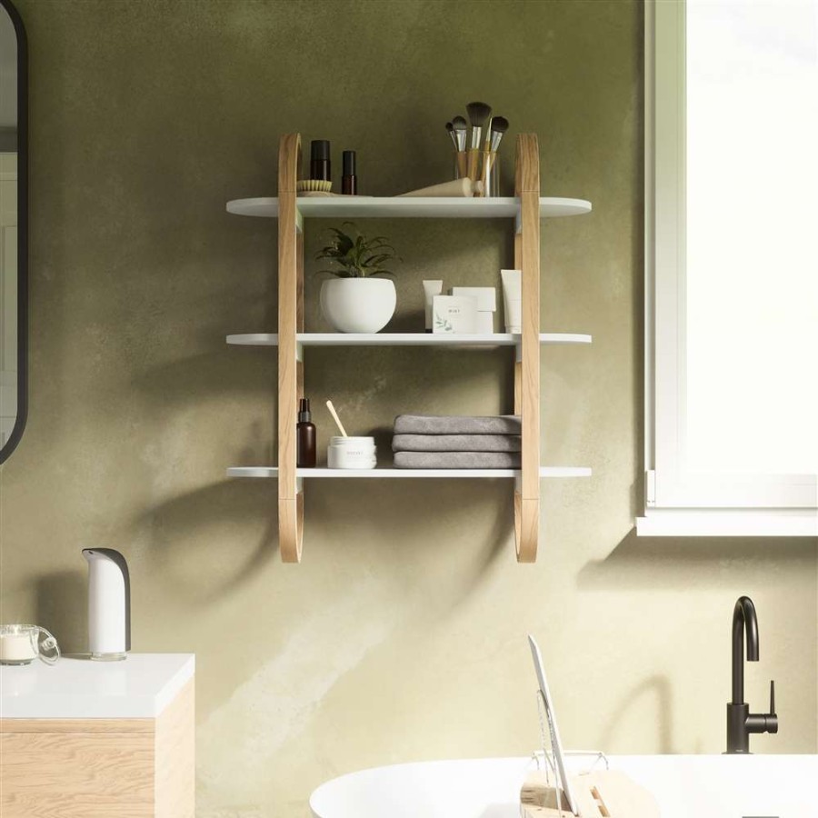 Storage * | Umbra Bellwood 25.67-In L X 29.5-In H X 9.3-In D White And Natural Wood Wall Shelf